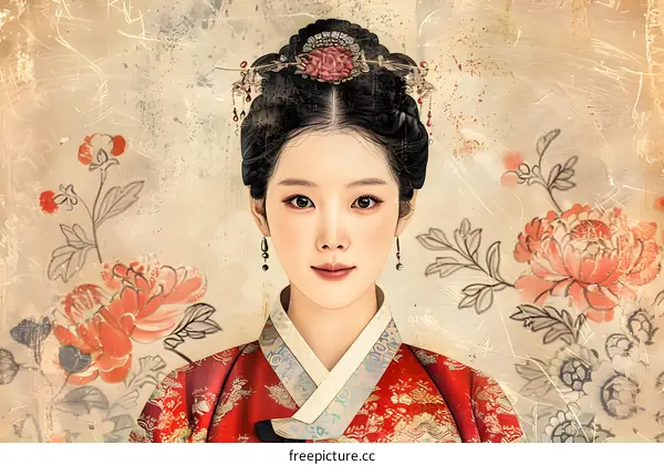 Portrait of a young Korean woman in traditional dress