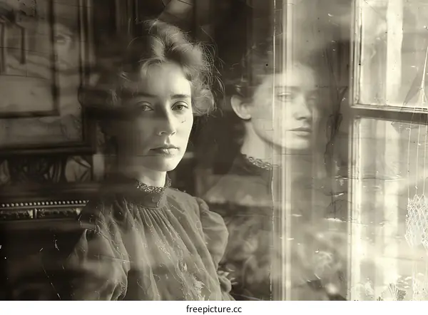portrait of a young woman reflected in a mirror