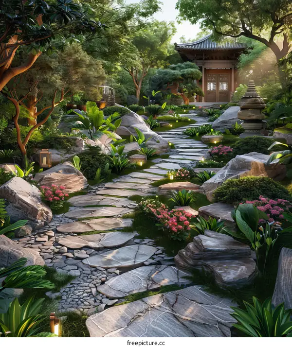 Stone Pathway in a Japanese Garden