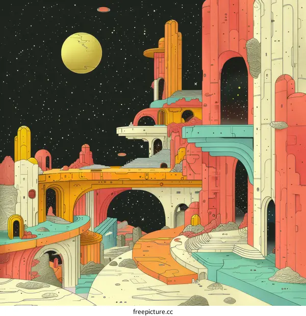 Surreal Alien City Under a Giant Moon