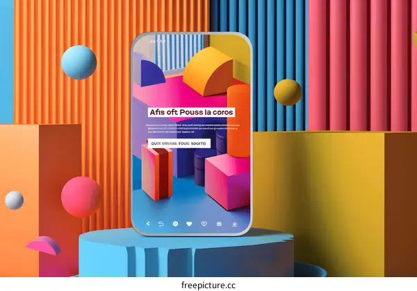 Abstract 3D Shapes and a Mobile Phone on a Colorful Background