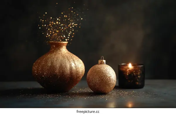 Golden Glitter Christmas Ornament and Vase Arrangement