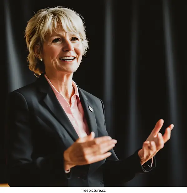 Smiling Businesswoman Speaking to a Group