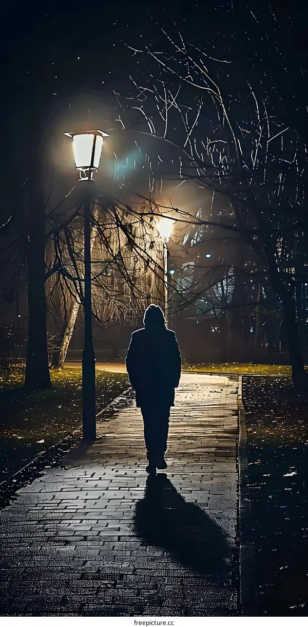 Night Walk Under Street Lights In The Park