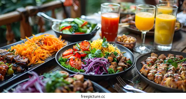 Delicious and Healthy Food on Wooden Table
