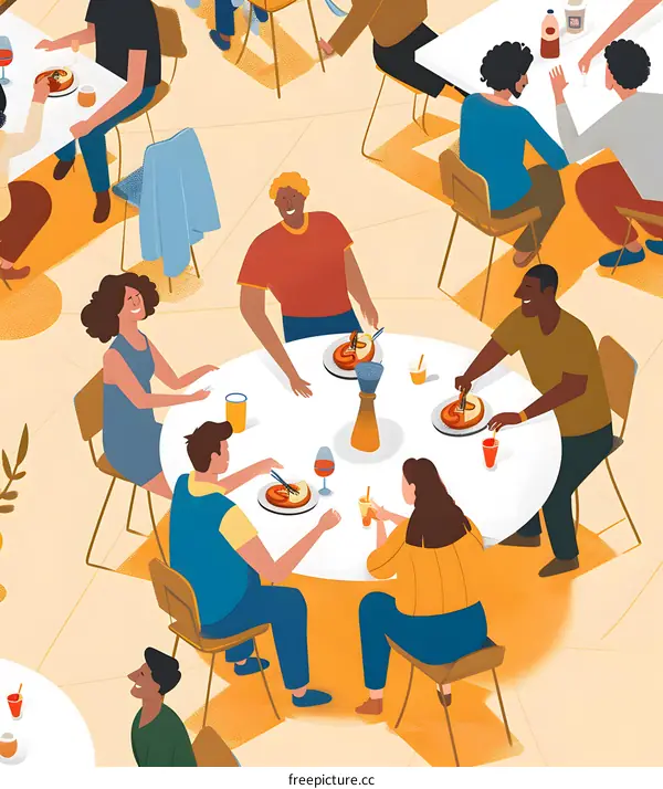 Group of Diverse Friends Enjoying a Meal Together at a Restaurant