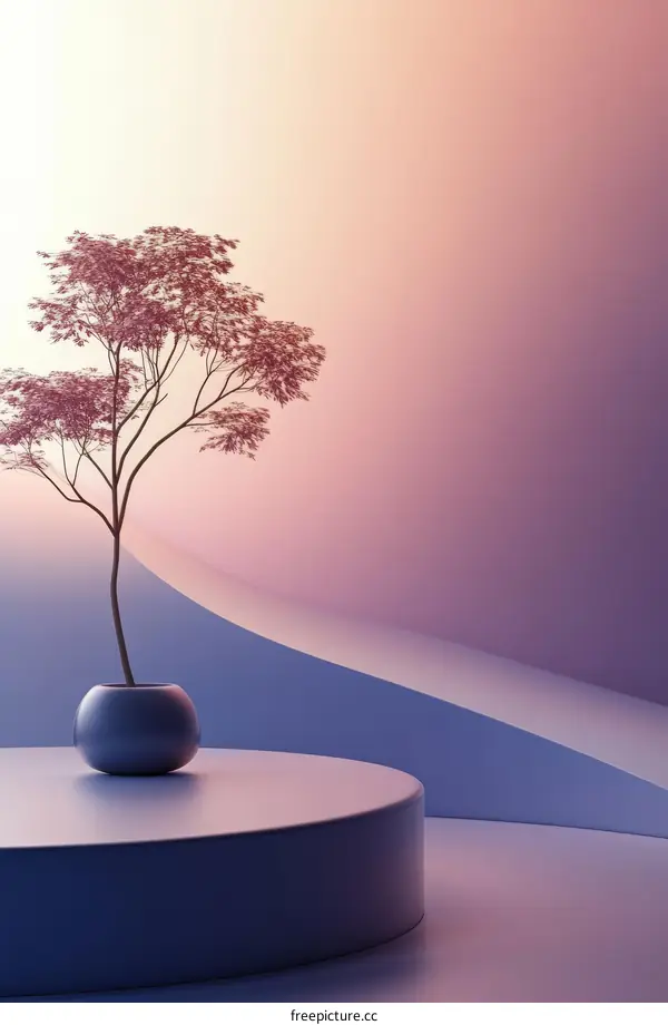 Minimalist Abstract Scene with a Tree and Vase