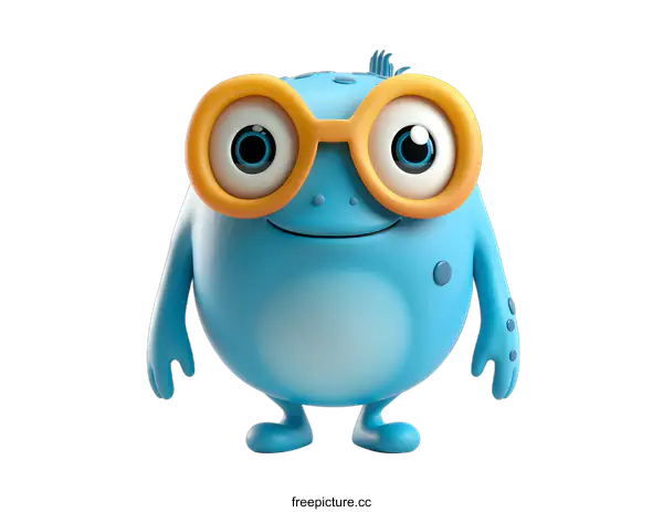 [Transparent Background PNG]Cute Blue Monster Character with Orange Glasses