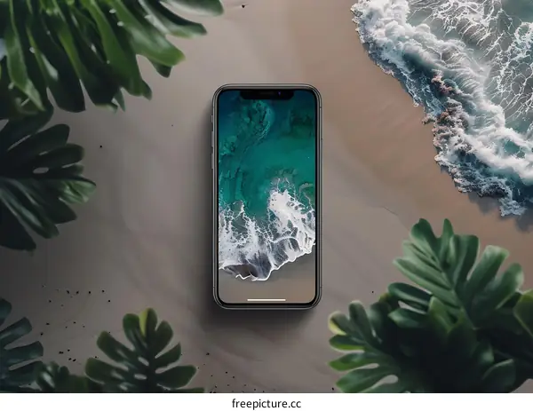 Smartphone Displaying Beach Background