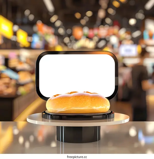Blank Display Stand With Bread In Bakery Shop