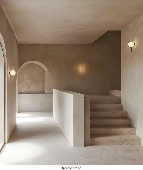 Minimalist Interior Design with Stone Stairs and Wall Lights