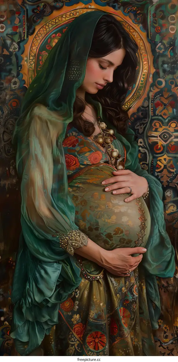Pregnant Woman in Traditional Attire