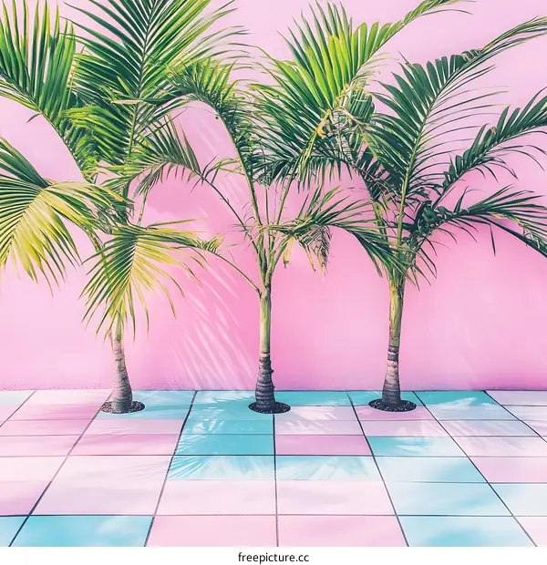 Palm Trees Against Pink Wall