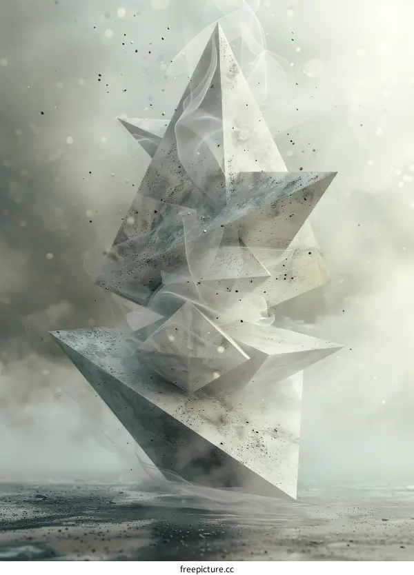 3D rendering of abstract concrete geometric shapes with smoke