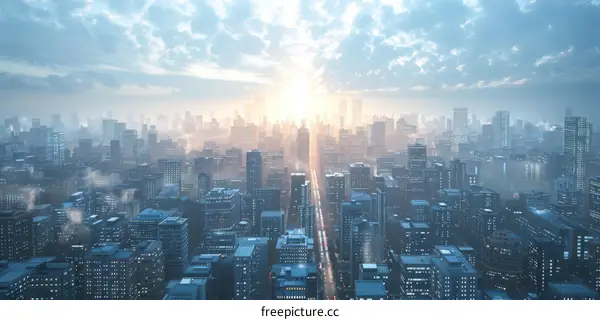 Futuristic City Skyline at Sunrise