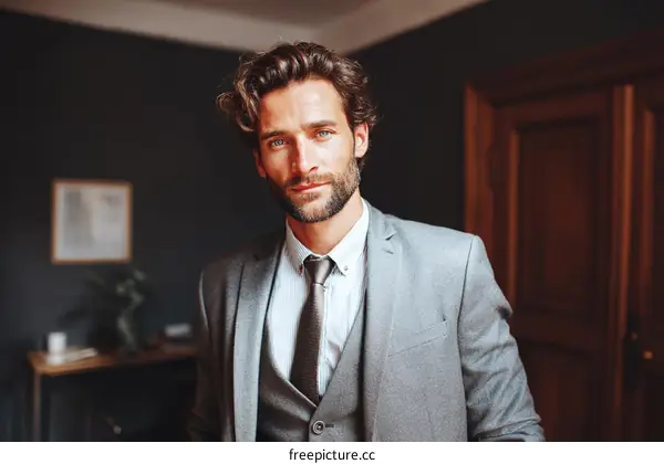 Handsome Caucasian Man in a Gray Suit