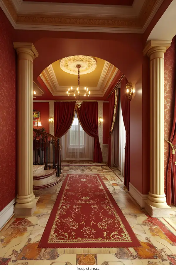 Red and Gold Interior Design with Classic Elements