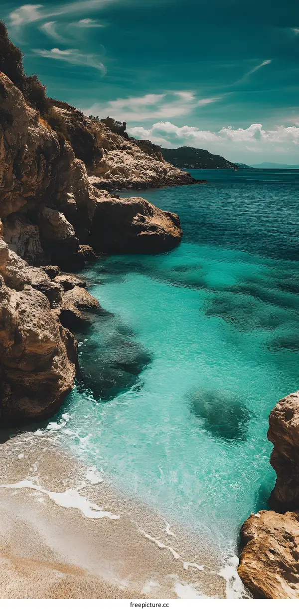 Crystal Clear Water and Sandy Beach with Rocks