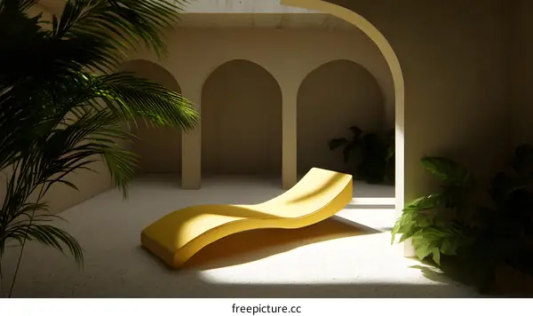 Minimalist Interior Design With Yellow Lounger and Archways