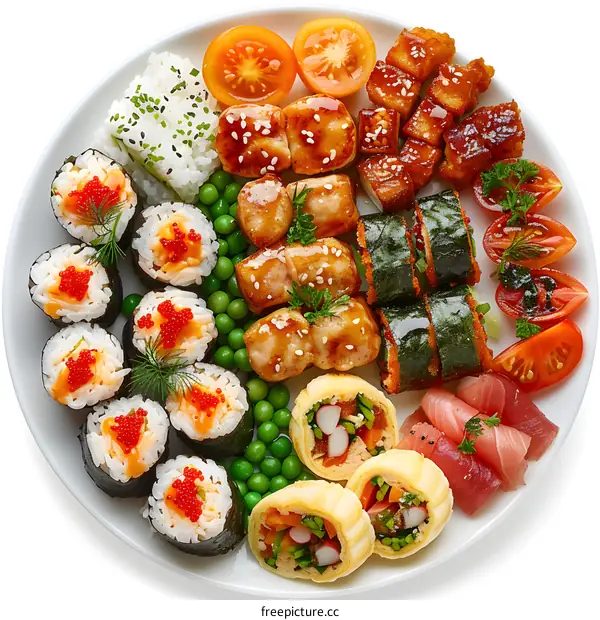 Assorted Sushi Platter on White Background