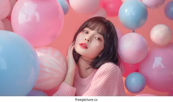 Young Woman with Pink Balloons