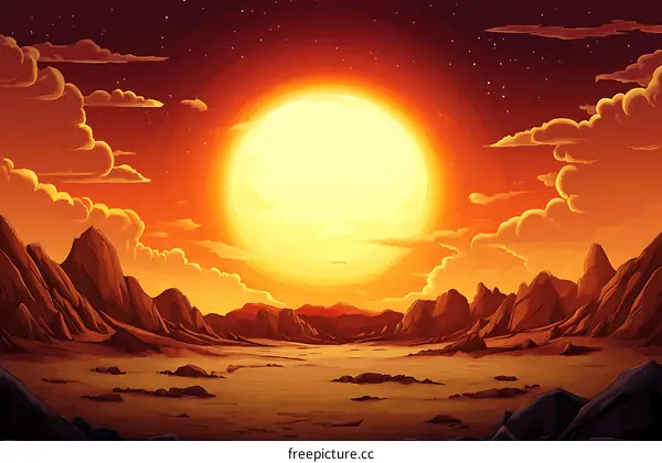 Sunset Over Mountain Range