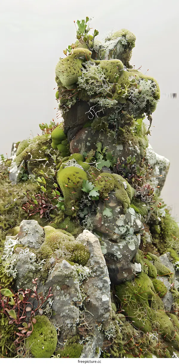 Green Mossy Rock Formation in Nature