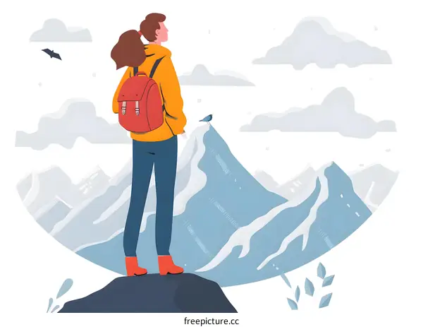 Couple Standing on Mountain Top with Backpacks
