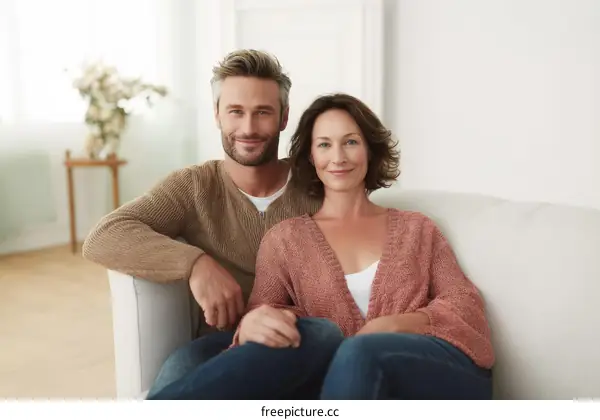 Couple Relaxing on Sofa, Intimate Moments