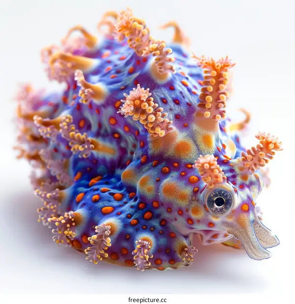 A colorful and detailed image of a Hypselodoris apogon nudibranch