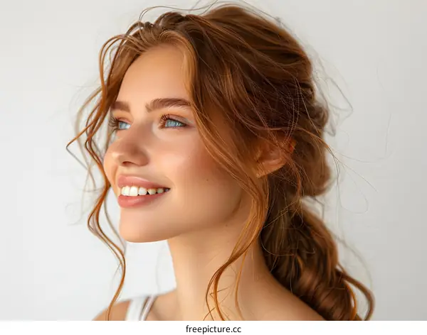 Beautiful Young Woman with Red Hair Smiling