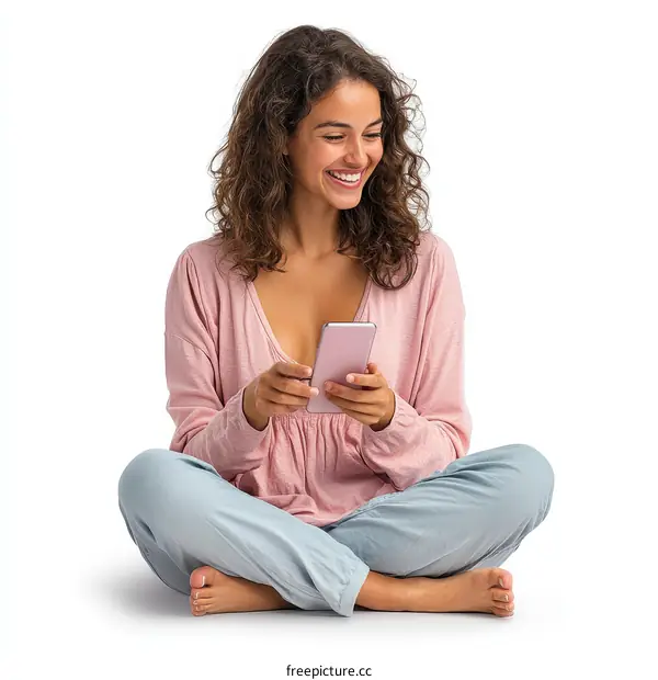 Woman Sitting and Using a Smartphone