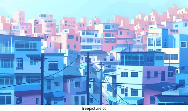 Colorful Illustration of a Cityscape with Buildings in a Row