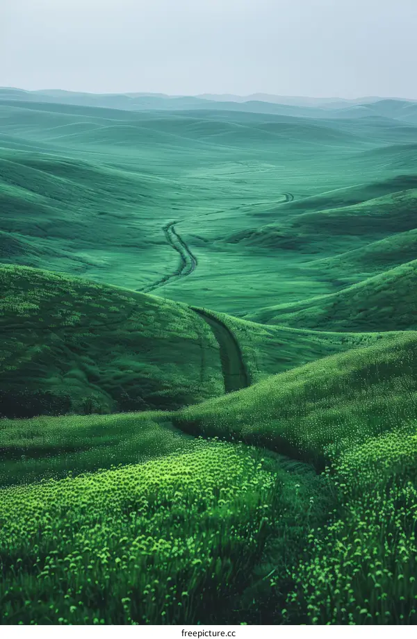 Winding Road through Green Rolling Hills