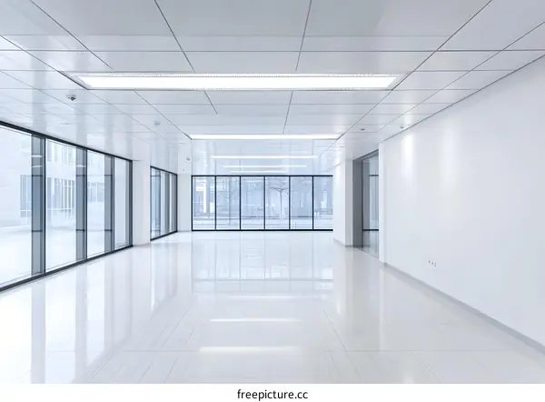 Modern Office Building Interior With Large Windows
