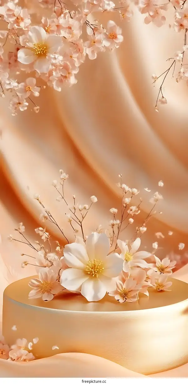 Beautiful White Flowers on a Golden Surface With Peach Background