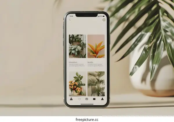 Smartphone Display Showing Online Plant Shop App