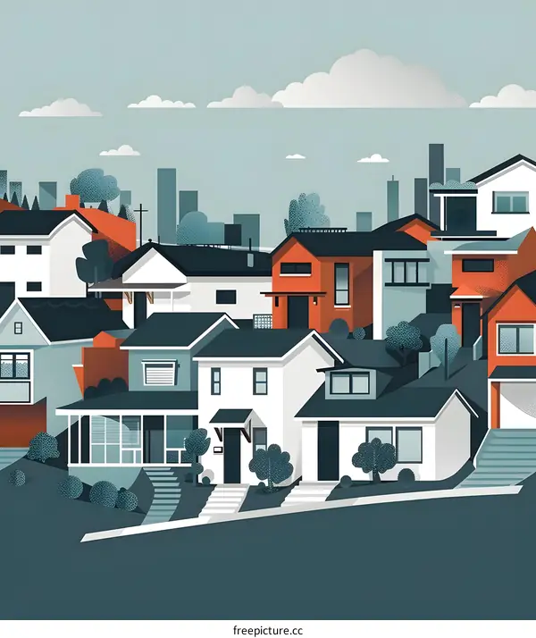 Modern Suburban Neighborhood Illustration