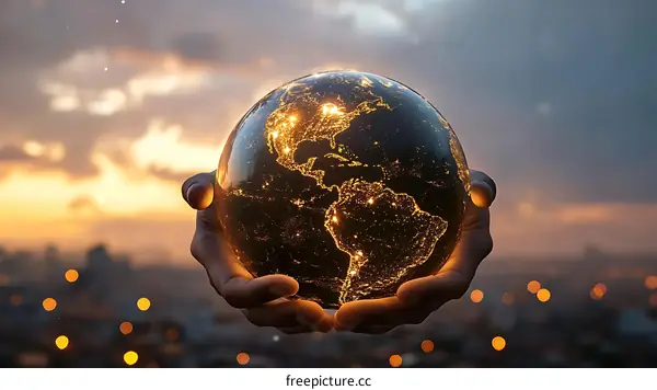 Global Unity Hand Holding Earth Illustration