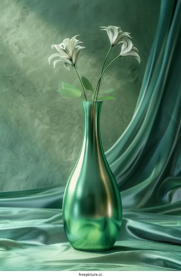 Elegant Emerald Vase with White Flowers