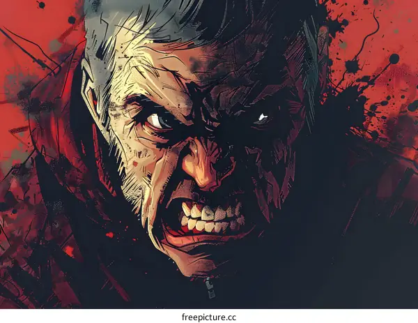 Angry Man with Blood Splatter Background