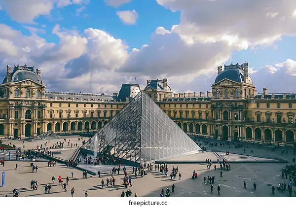 The Louvre Museum in Paris France with the Glass Pyramid