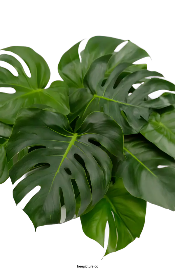 [Transparent Background PNG]Green Monstera Leaves on White Background