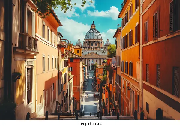 Narrow Street Leading to the St. Peters Basilica in Rome