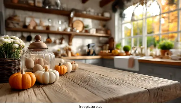 Autumn Kitchen Table Decor with Pumpkins