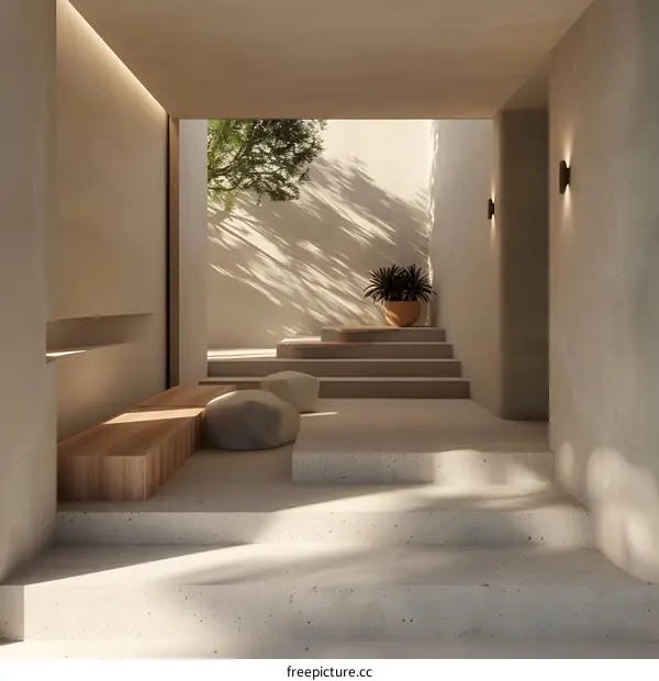 Minimalist Concrete Courtyard Design with Steps and Seating