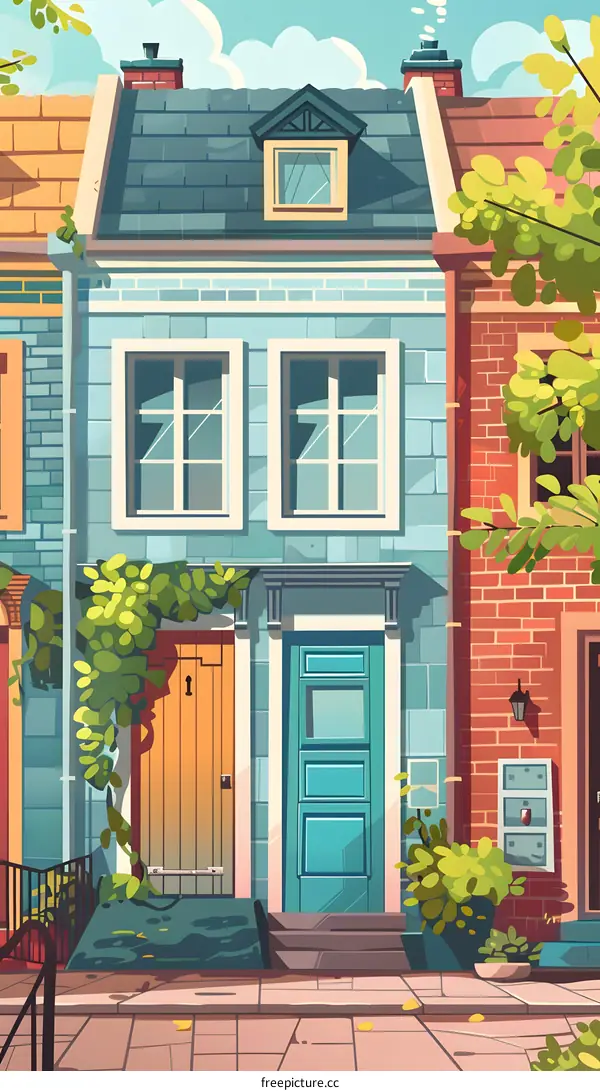Colorful Illustration of Two Row Houses
