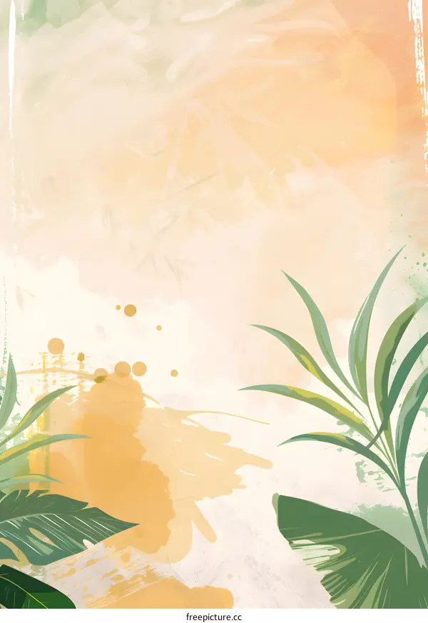 Abstract Watercolor Painting with Green Leaves