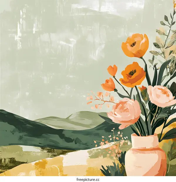 Abstract Floral Illustration with Landscape