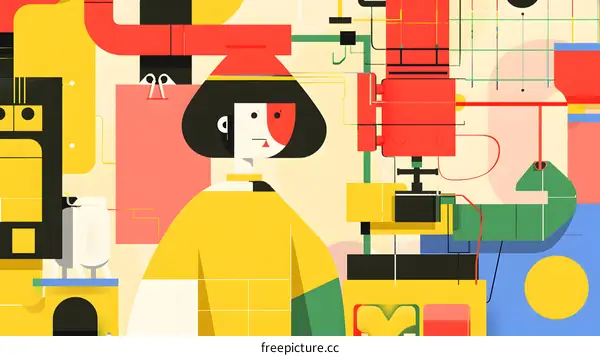 Abstract Illustration of a Woman in a Machine